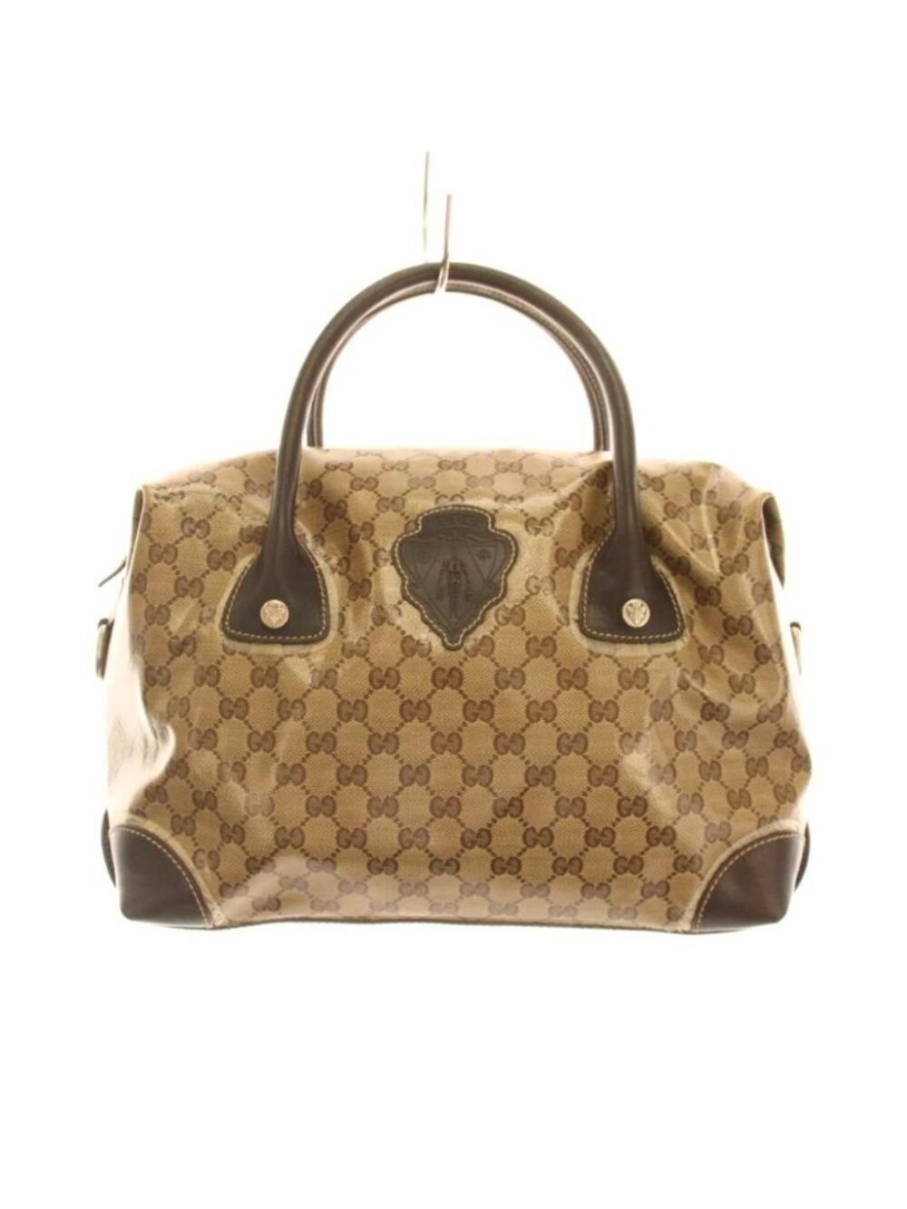 Gucci GG Crystal Crest Boston Bag Leather Beige Dark Brown